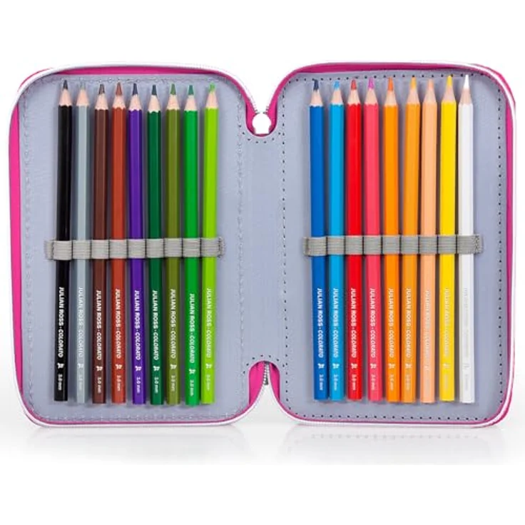 Clondo 3-Fach Federmäppchen für Barbie Fan, 45-teilig, rosa, mit Schere, Kleber, Buntstiften und Filzstiften - ideal für Schule & Geschenk für Mädchen – Bild 3