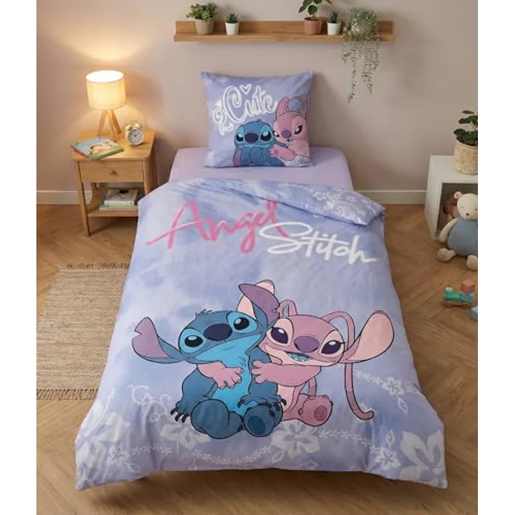 Aymax Bettwäsche Stitch und Angel, wendbarer Bettbezug 140 x 200 cm + Kissenbezug 65 x 65 cm, aus Polyester-Baumwolle, pflegeleicht und OEKO-TEX zertifiziert – Bild 2