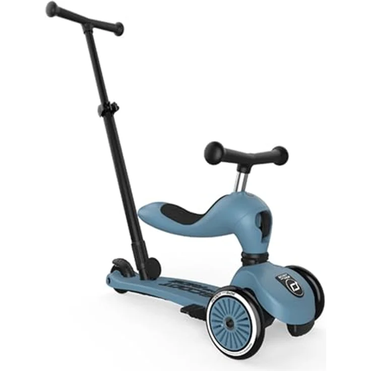 Scoot & Ride Highwaykick 1 Push and Go Kickboard mit Sitz Kinderroller Scooter 2in1 Laufrad mit Lenkstange ab 1 2 Jahren mitwachsend Höhenverstellbar werkzeuglos (Steel) - Scoot & Ride Highwaykick 1, 2 in 1 Kinderkickboard-Laufrad, mitwachsend, hochwertige Materialien – Bild 1