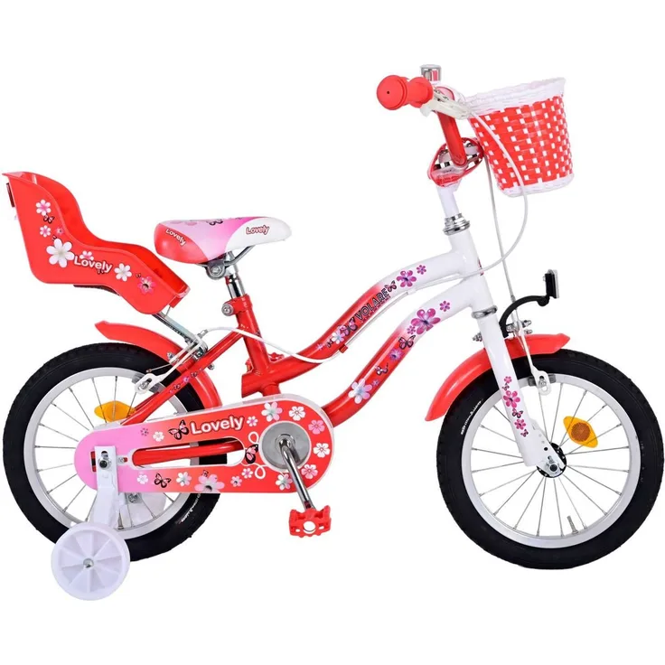 T&Y Trade Kinderfahrrad 14 Zoll Kinder Mädchen Fahrrad LOVELY ROT 1493, Puppensitz, Korb, Stützräder
