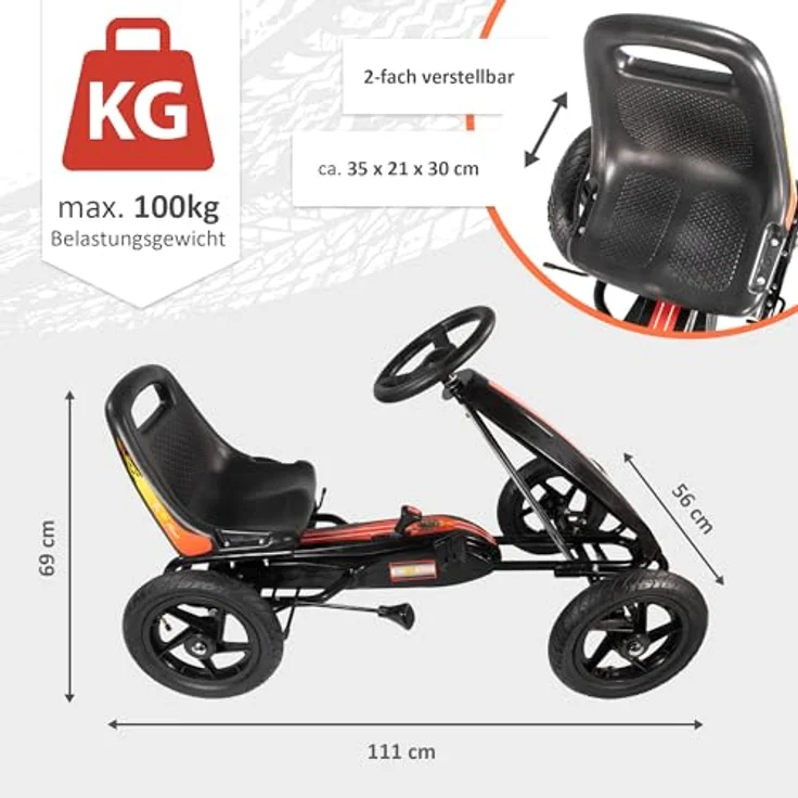 Lemodo Go-Kart für Kinder 5-9 Jahre, Tretfahrzeug mit Luftreifen, Vorwärts-Rückwärtsgang, schwarz – Bild 7