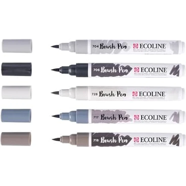 Ecoline Brush Pen-Set, 5 flüssige Aquarellstifte in Graufarbtönen – Mischbare Pinselstifte für Handlettering und Zeichnen – Bild 2