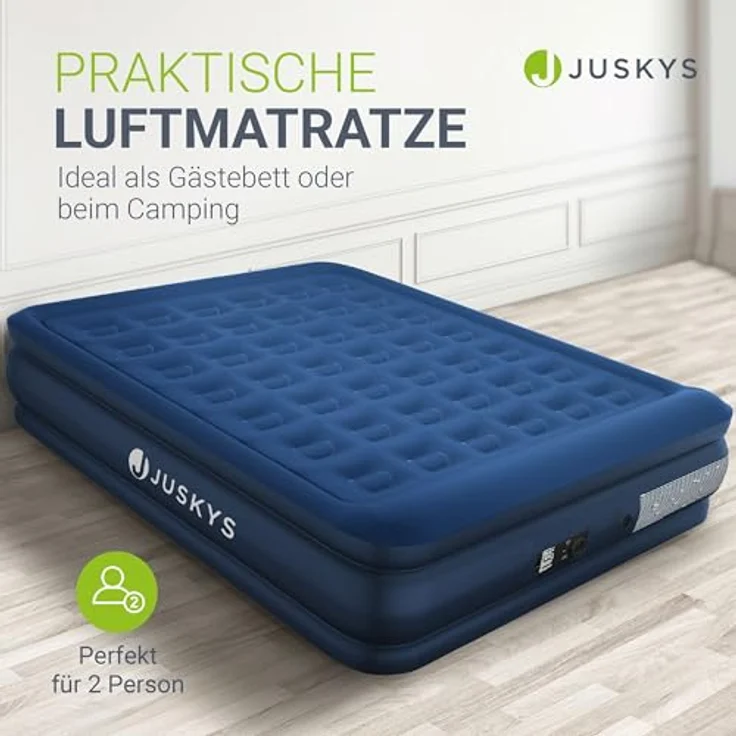 Juskys Luftmatratze Sapri, Doppel-Luftbett, selbstaufblasend, wasserdicht, inkl. Pumpe, Tasche, Blau – Bild 2