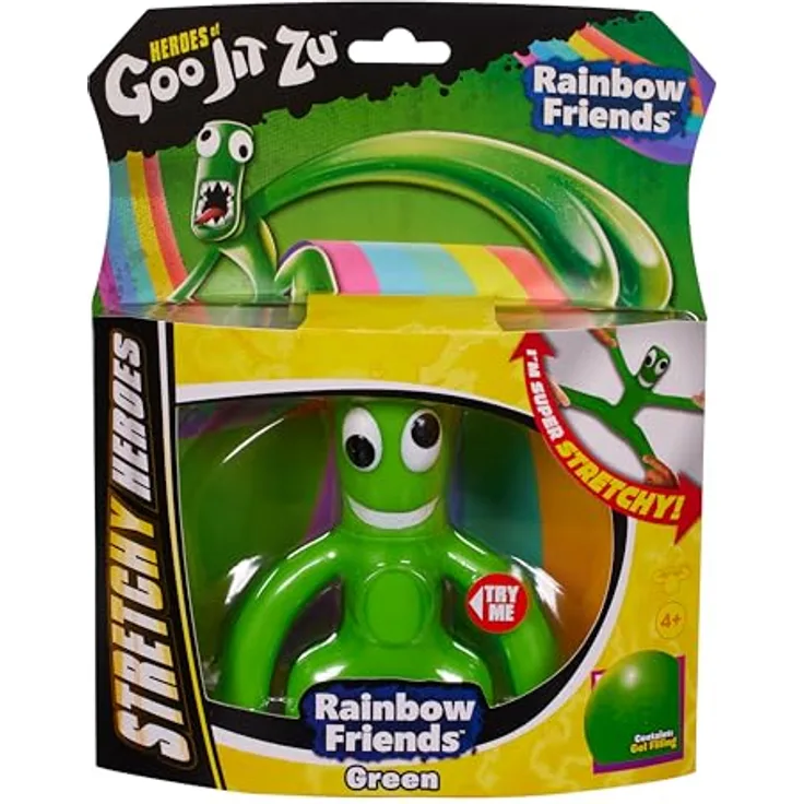 Heroes of Goo Jit Zu Rainbow Friends, Sammelfigur Green, extrem dehnbar und quetschbar, 10,5 cm groß, mit Wasserperlen gefüllt