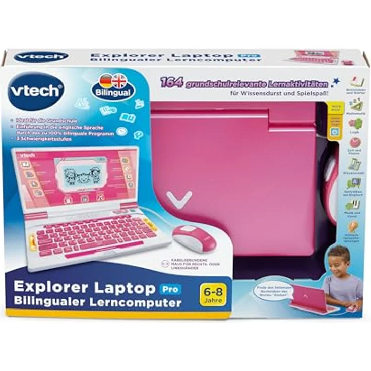 VTech Explorer Laptop Pro pink, Lernspiel-Laptop mit 164 Spielen, QWERTZ-Tastatur und bilingualem Modus – Bild 6