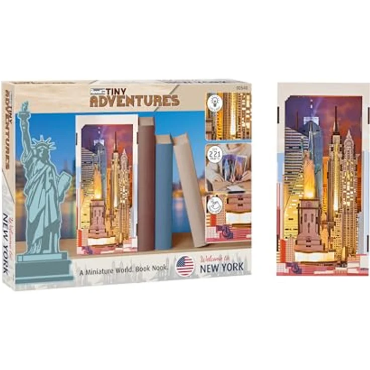 Revell Tiny Adventures Book Nook Mini-Diorama New York, LED-beleuchtet, 18 cm, hochwertiges Holz, einfach zu montieren – Bild 1
