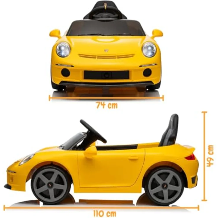 Porsche RUF GT Kinder Elektro Auto, 12V, für 1-5 Jahre, mit Fernbedienung, gelb, MP3-Player, Sicherheitsgurt, Weiche EVA-Reifen – Bild 7