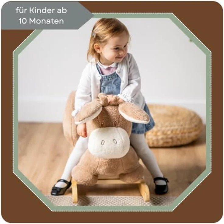 Nattou Schaukeltier Esel, mit Sicherheitsgurt, aus 100% Polyester, Teddy, beige, für Kinder von 10 bis 36 Monaten – Bild 3