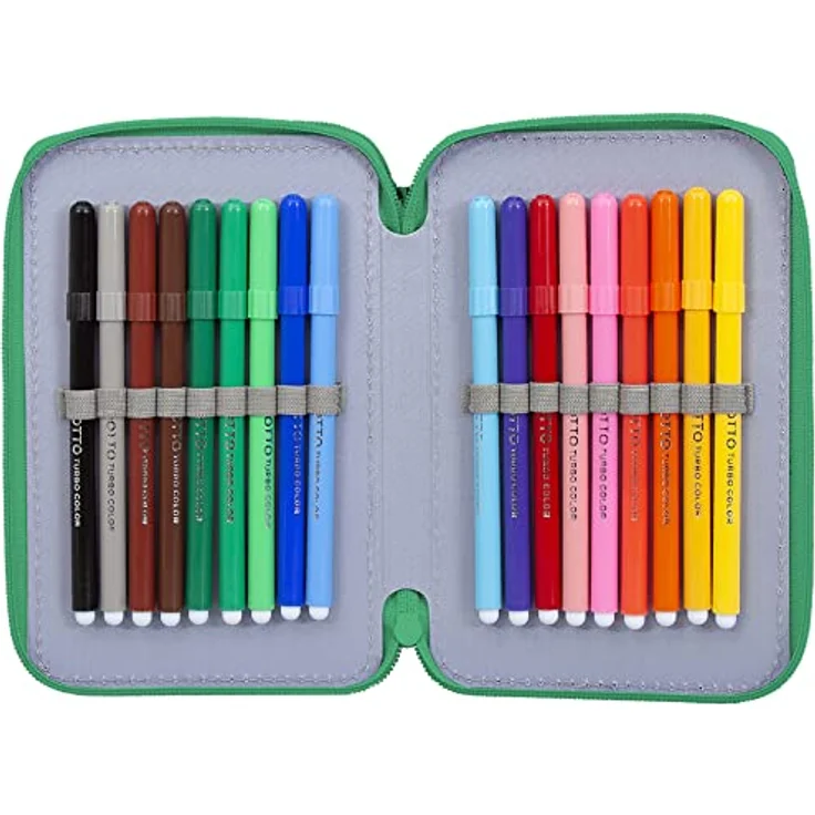 Clondo 3-Fach Federmäppchen Avengers Hulk Fan, 44-teilig, komplett gefüllt mit Schere, Lineal und Buntstiften, Schwarz und Grün, ideal für Schule & Geschenke – Bild 4