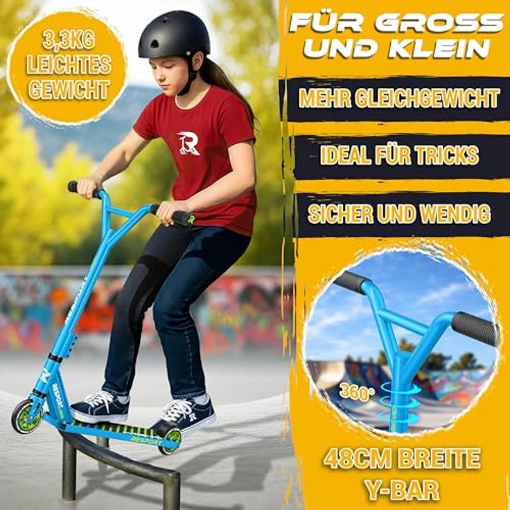 RE:SPORT Revo Stunt Scooter, Profi Stuntroller mit 100mm PU Wheels, ABEC 9 Kugellager, Y-Bar und Ständer für Kinder & Erwachsene – Bild 6