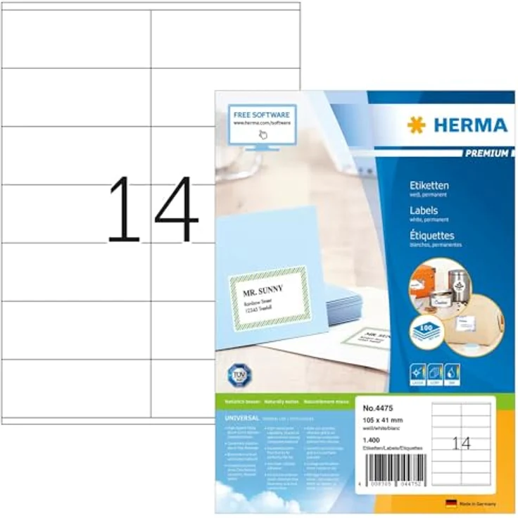 HERMA Etiketten 4475 weiß 105,0 x 41,0 mm - Randlos, selbstklebend, permanent haftend – Bild 2