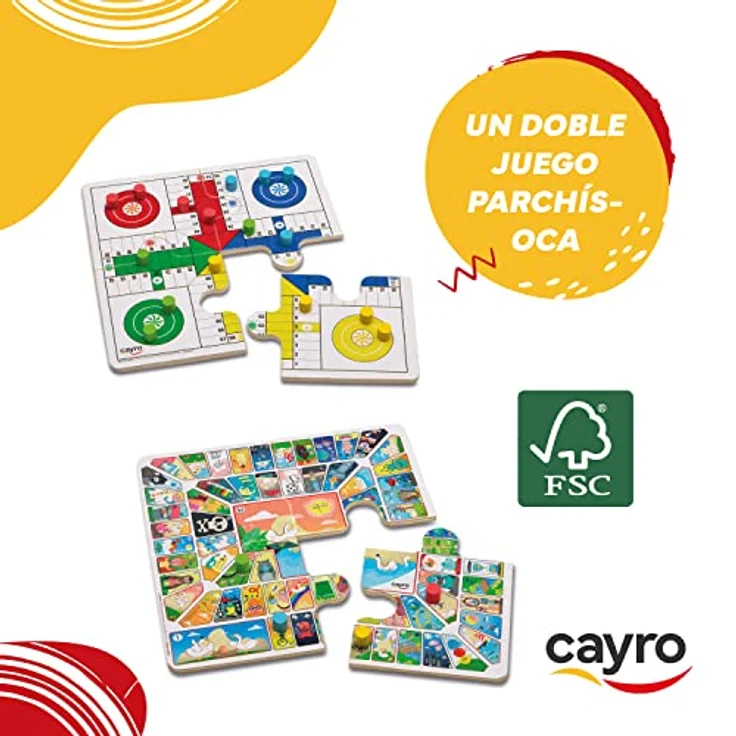 Cayro Parcheesi und Gans, Brettspiel in Metallbox für 2-4 Spieler, ab 5 Jahren, Holzbrett mit Tassen und Chips – Bild 3