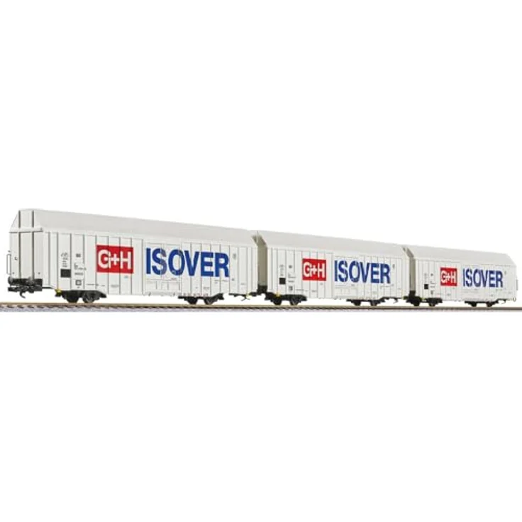 Liliput DB 3-tlg. Set grossräumiger Güterwagen Hbbks G+ (H0), Modelleisenbahn-Wagen der DB AG, ISOVER, Liliput (blau) – Bild 2