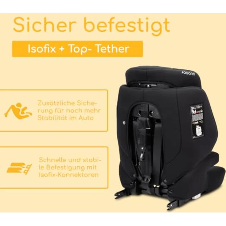 Osann Jazzi Isofix Autokindersitz, mitwachsend für Kinder von 76 bis 150 cm, sicher und bequem, i-Size, 5-Punkt-Gurt, individuell verstellbare Isofix-Konnektoren – Bild 4
