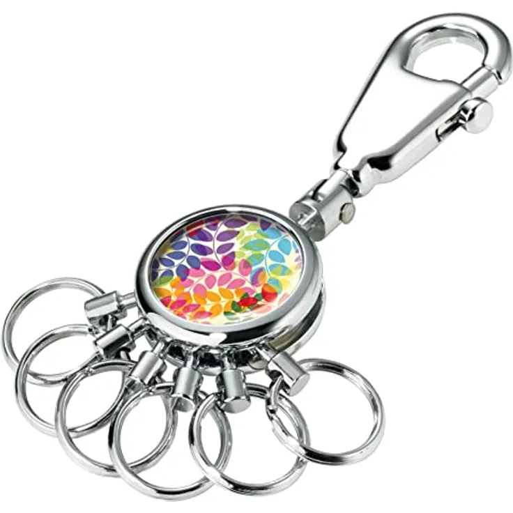 TROIKA COLOURFUL LEAVES Schlüsselhalter mit Karabinerhaken, glänzend, 6 ausklinkbare Ringe zur Schlüsselorganisation, filigranes Design, TROIKA-Original