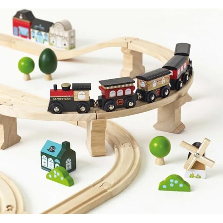 Le Toy Van London Train Set, 120-teiliges Holzeisenbahn-Set mit magnetisch verbindbaren Waggons, Gleisen und detaillierten Zubehörteilen aus nachhaltigem Holz, für Kinder ab 3 Jahren – Bild 5