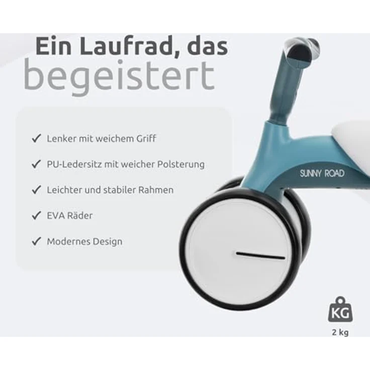 Lorelli Rutschfahrzeug Sunny Road Musik, ergonomischer Rutscher mit Licht und Musik, für Kinder ab 1 Jahr, max. 20 kg, verstellbarer PU-Kunstledersitz, EVA-Reifen, blau – Bild 2