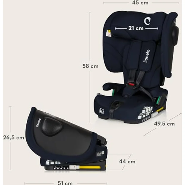 Lionelo Nelly I-Size, Kindersitz mit Isofix, 4 Liegepositionen, 5-Punkt-Gurtsystem, schwarz – Bild 9