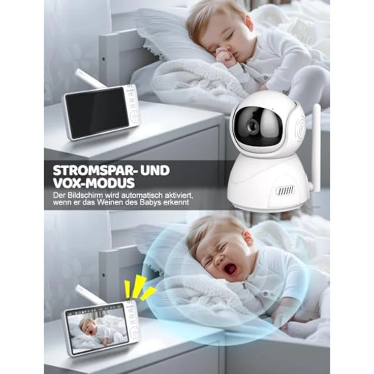 BURNNOVE Babyphone mit Kamera, 5 Zoll IPS 720P, 3500mAh Akku, FHSS-Verbindung ohne WLAN, 355° Schwenkfunktion, VOX-Modus – Bild 4