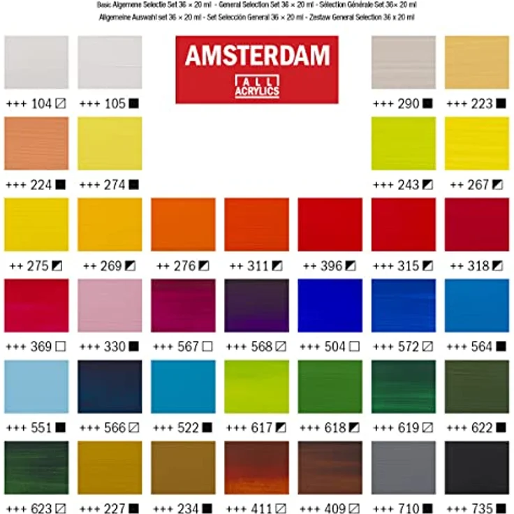 Amsterdam Standard Series Acrylfarben Set, Probierset mit 36 x 20 ml Tuben, Basis Farbauswahl für Einsteiger – Bild 4