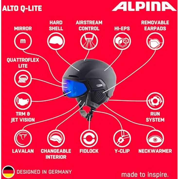 ALPINA ALTO Q-LITE - Sicherer, Stoßabsorbierender & Individuell Anpassbarer Skihelm Mit Kontrastverstärkendem Visier Für Erwachsene, charcoal-rose matt, 51-55 cm – Bild 2