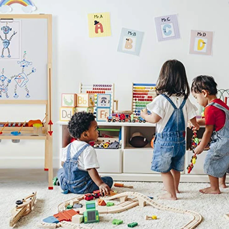 relaxdays Standtafel Kinder mit Whiteboard, höhenverstellbar, natur/weiß/grün, 3in1 Kreidetafel und Kinderstaffelei – Bild 2