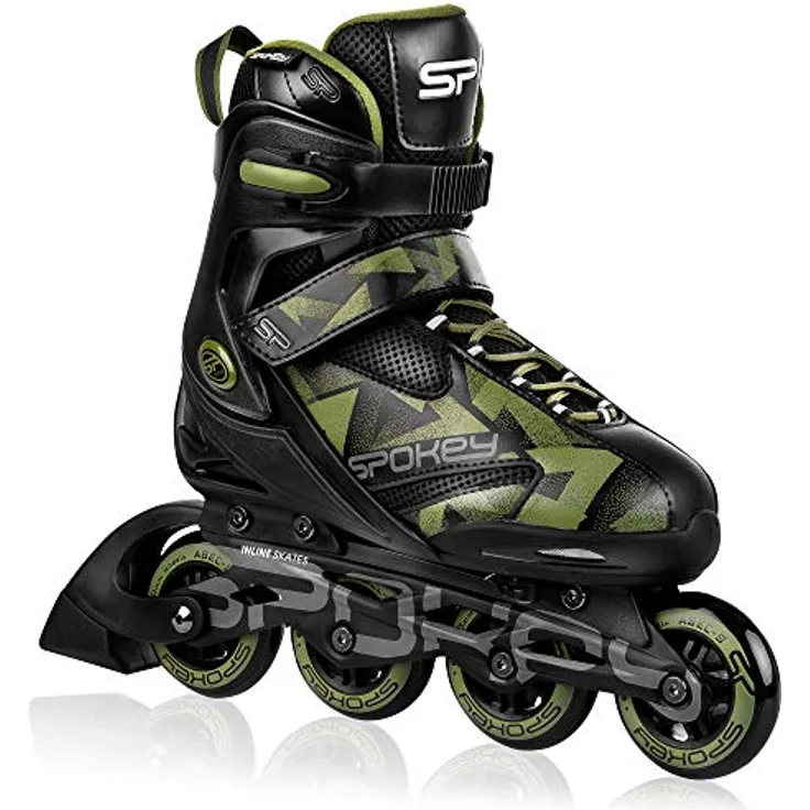 SPOKEY MAKAN Inline Skates größenverstellbar, für Jugendliche und Erwachsene bis max. Gewicht 100 kg | Alu-Schienen, Kugellager ABEC-9 Carbon, PU Rolle 82 A, Rollengröße: Ø 76 oder 80 mm,