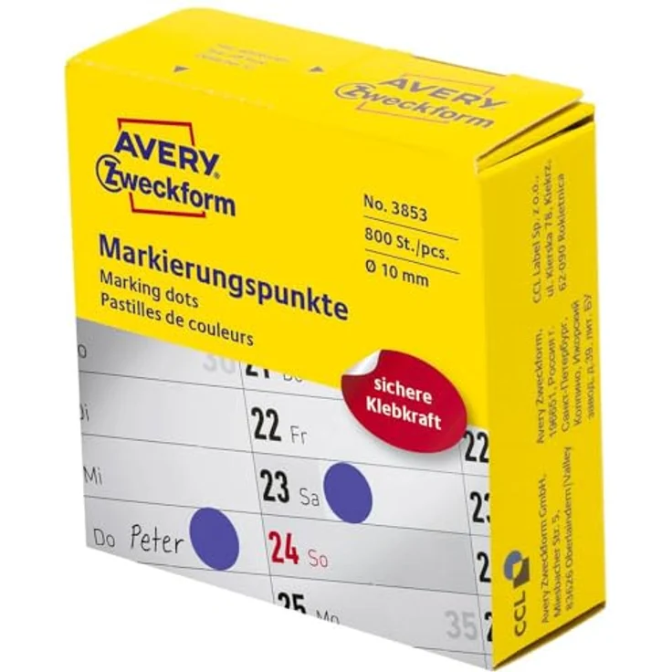 AVERY Zweckform Klebepunkte 3853, selbstklebende Punkte Ø 10,0 mm, blau, 800 St. – Bild 1