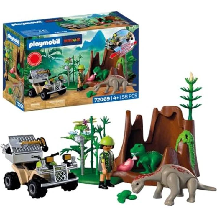 Playmobil Dinos - Dino-Versteck, Spielset mit Forscherfigur, Dino-Babys, Quad und abnehmbarer Transportbox für prähistorische Abenteuer – Bild 1