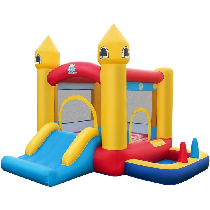 COSTWAY Hüpfburg aufblasbare Spielburg, 2-tlg. mit Gebläse, inkl. 50 Spielbälle und Erdspießen, für Kinder von 3-10 Jahren