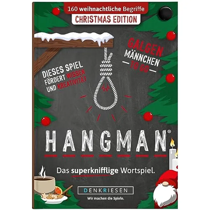 DENKRIESEN Hangman Christmas Edition Galgenmännchen to GO - Spielblock mit 160 familientauglichen Begriffen - Reisespiel in Hosentaschenformat - Wichtelgeschenkidee