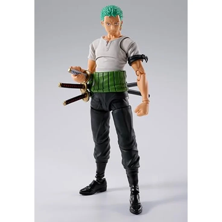 Bandai Tamashii Nations One Piece S.H.Figuarts Roronoa Zoro Romance Dawn-Version, detailreiche Actionfigur, 15 cm, inkl. Zubehör – Bild 2