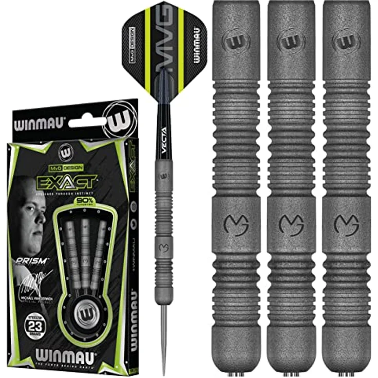 WINMAU MvG Exact 23 Gramm Profi Wolfram Steeltip Dartpfeile Set mit Winmau Prism Alpha Flügen und Vecta Schäften, Aluminium Point Protector – Bild 1