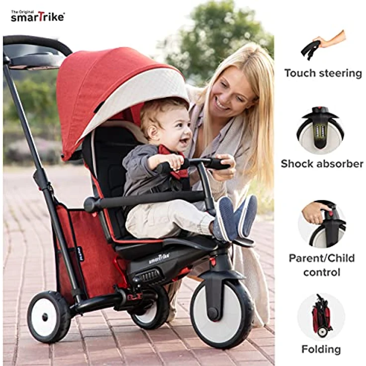 Smart Trike STR5 Dreirad faltbar Kinder mit Zertifizierung Kinderwagen für 1,2,3 Jahre – Dreirad mit Mehreren Schritten 7 in 1 (rot) – Bild 4
