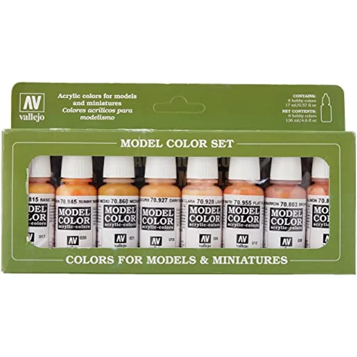 Acrylicos Vallejo 70124 Farbset, Gesichts-und Hauttöne, 8x17 ml, braun, 17 ml (8er Pack) - Preisvergleich