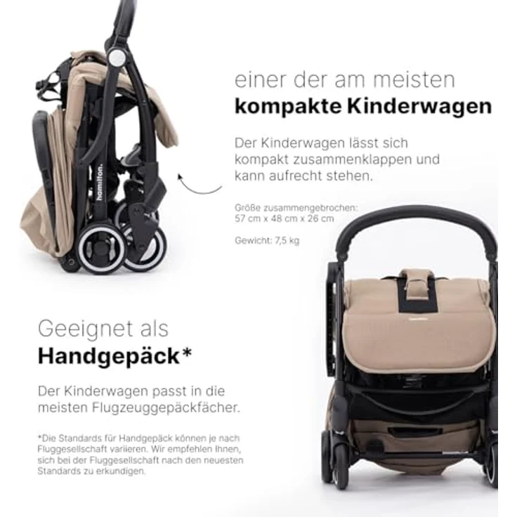 Hamilton by Yoop X1 Plus Kinderwagen - Modell 2023 - Leicht, verstellbar und wendig - Premium Buggy mit Einhand-Falttechnik - Belastbar bis 22 kg - Khaki – Bild 3