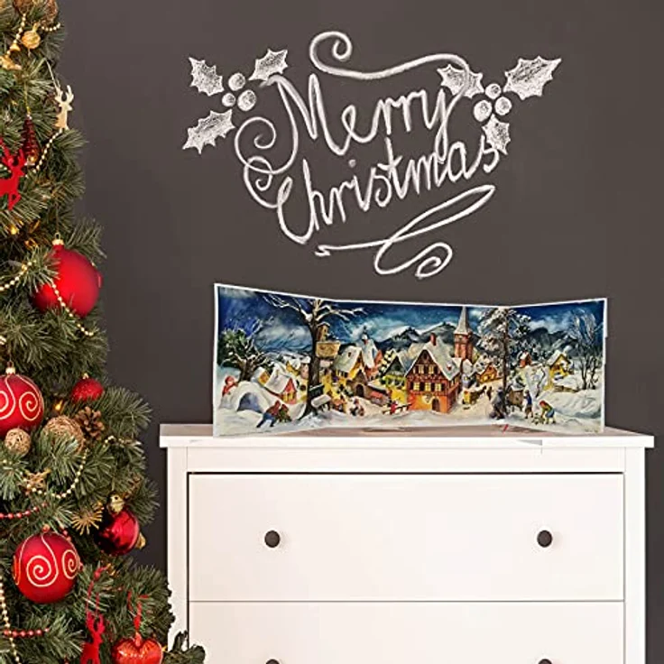 Richard Sellmer Verlag Nostalgischer Adventskalender "Kleines Dorf im Winter", 24 Bilder mit Glimmer, ca. 21 x 69 cm, Made in Germany – Bild 2