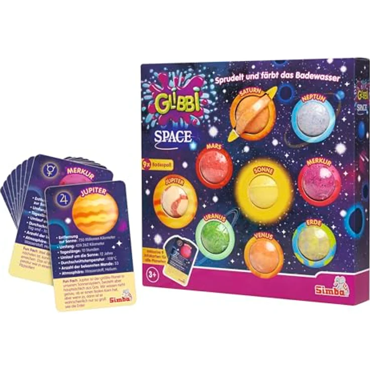 Simba Glibbi Space, 9 Badebomben inkl. Infokarten über die Planeten, Badespaß ab 3 Jahren, bunter Sprudelspaß im galaktischen Design – Bild 2