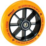 Chilli Stuntscooter Chilli Pro Stunt-Scooter Spoked Base Rolle 110mm Schwarz/PU Orange, CNC gefräster Core und Abec 9 Kugellager
