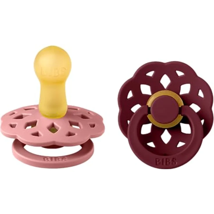 BIBS Boheme Schnuller 2er-Pack. BPA-frei, Kirschform Nippel. Naturkautschuk/Latex, Hergestellt in Dänemark, Größe 2 (6-18 Monate), Dusty Pink/Elderberry – Bild 1