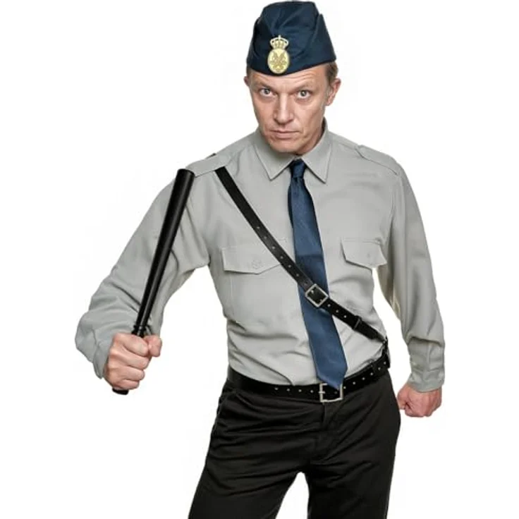 Maskworld Pippi Langstrumpf – Kling & Klang Polizisten Kostüm, graue Uniform mit Mütze und Krawatte, XL – Bild 5