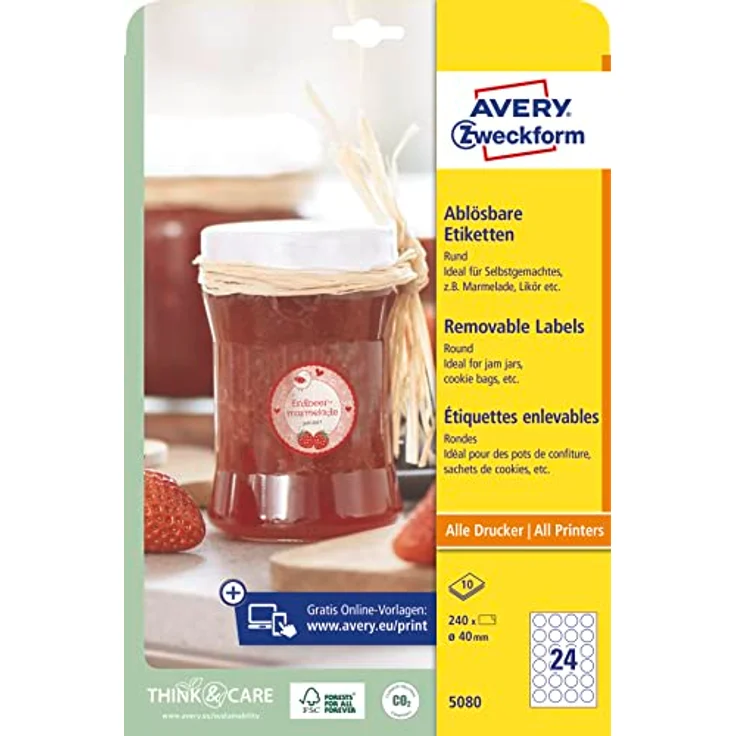 AVERY Zweckform Etiketten 5080, selbstklebende, weiße Etiketten 40,0 x 40,0 mm, 240 Stück, matte Oberfläche, FSC-zertifiziert – Bild 10
