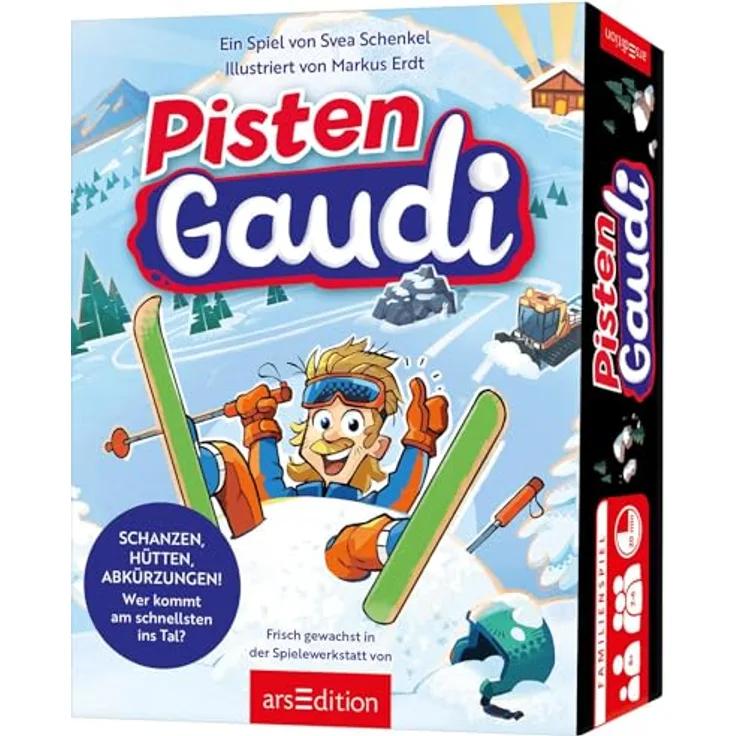 Ars Edition Pistengaudi, Brettspiel für actiongeladene Skiabenteuer mit taktischem Wettlauf über steile Pisten