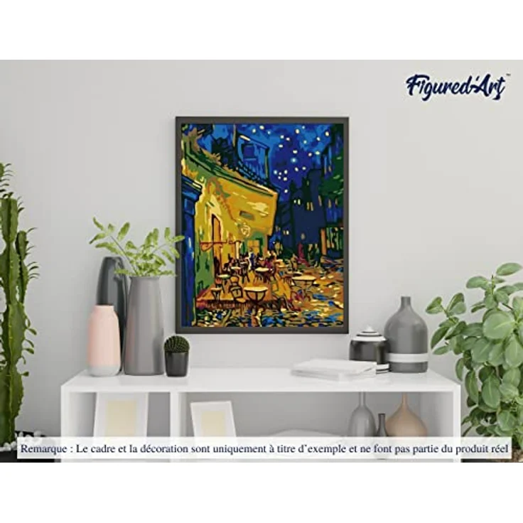 Figured'Art Malen Nach Zahlen Erwachsene Mit Rahmen Van Gogh - Café - Paint by Numbers Basteln DIY Bastelset 40x50cm - Leinwand gespannt auf Holzrahmen – Bild 4