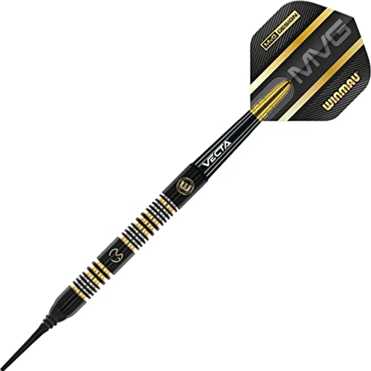 Winmau MvG Trilogy Softdarts, 20 g, 90% Tungsten, schwarze Barrelbeschichtung mit goldenen und silbernen Highlights – Bild 2