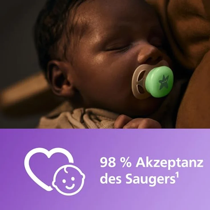 Philips Avent Ultrastart Night SCF075/07, Schnuller für Mädchen im Nacht-Set, 0-2 Monate, 2 Stück, mit leuchtendem Schnullerring und silikonierter, gaumenfreundlicher Form – Bild 3