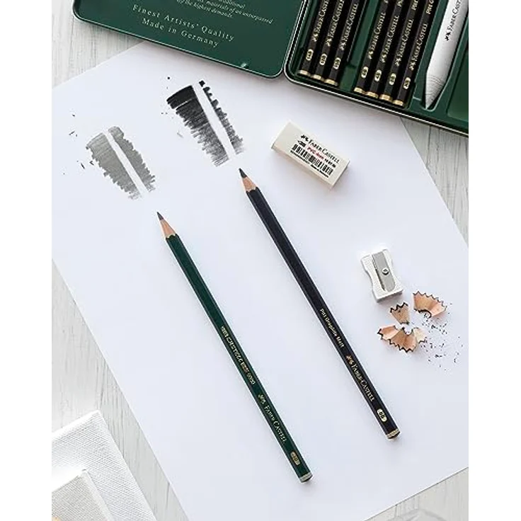 Faber-Castell 115296 - Pitt Graphite Matt Bleistifte Set, 5-teilig, inkl. Spitzer und Radiergummi, extra bruchfeste Mine, matte Grafitabstriche – Bild 3
