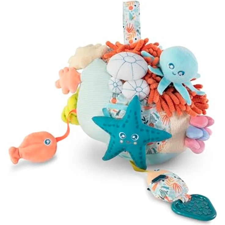 Miniland Spielball Sensorial Reef Entdeckerball, fördert Sinne mit Rassel und Beissring, 17 x 20 cm, bunt