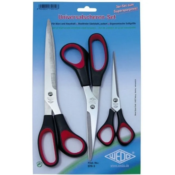 WEDO Universalscheren-Set 3 Scheren (16 cm, 21 cm, 25,5 cm), schwarz/rot, rostgeschützte Edelstahlblätter