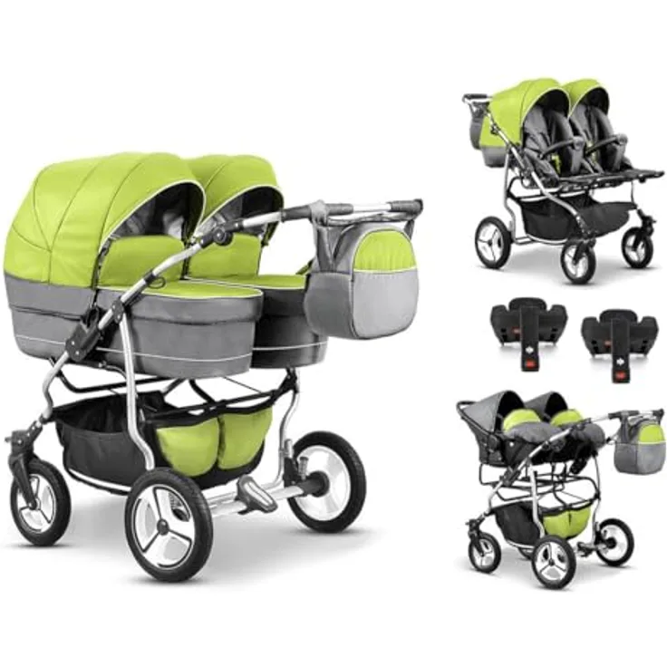 Elcar Zwillingskinderwagen 5 in 1 Twin Star, inkl. 2 Autositzen und Iso Bases, 14 Teile, variabel einstellbar, in 16 Farben erhältlich